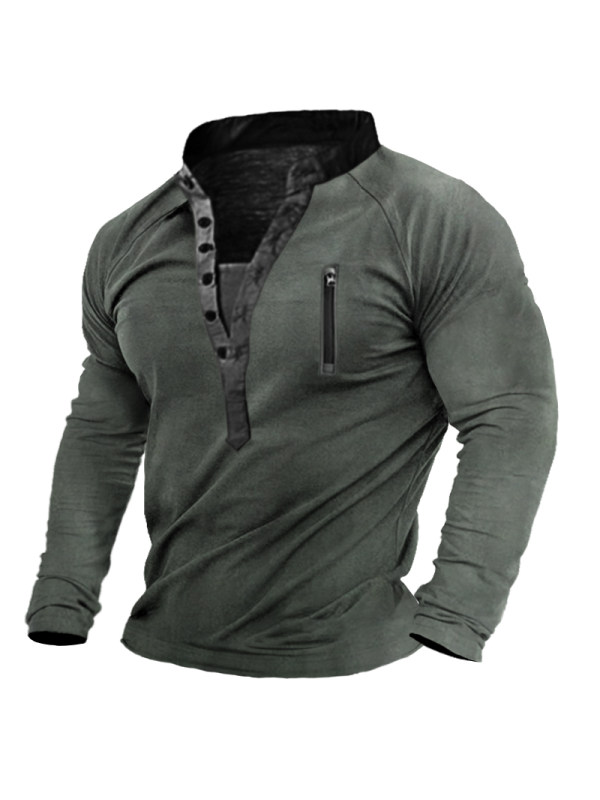 Men's Outdoor Tactical Print Henley Shirt