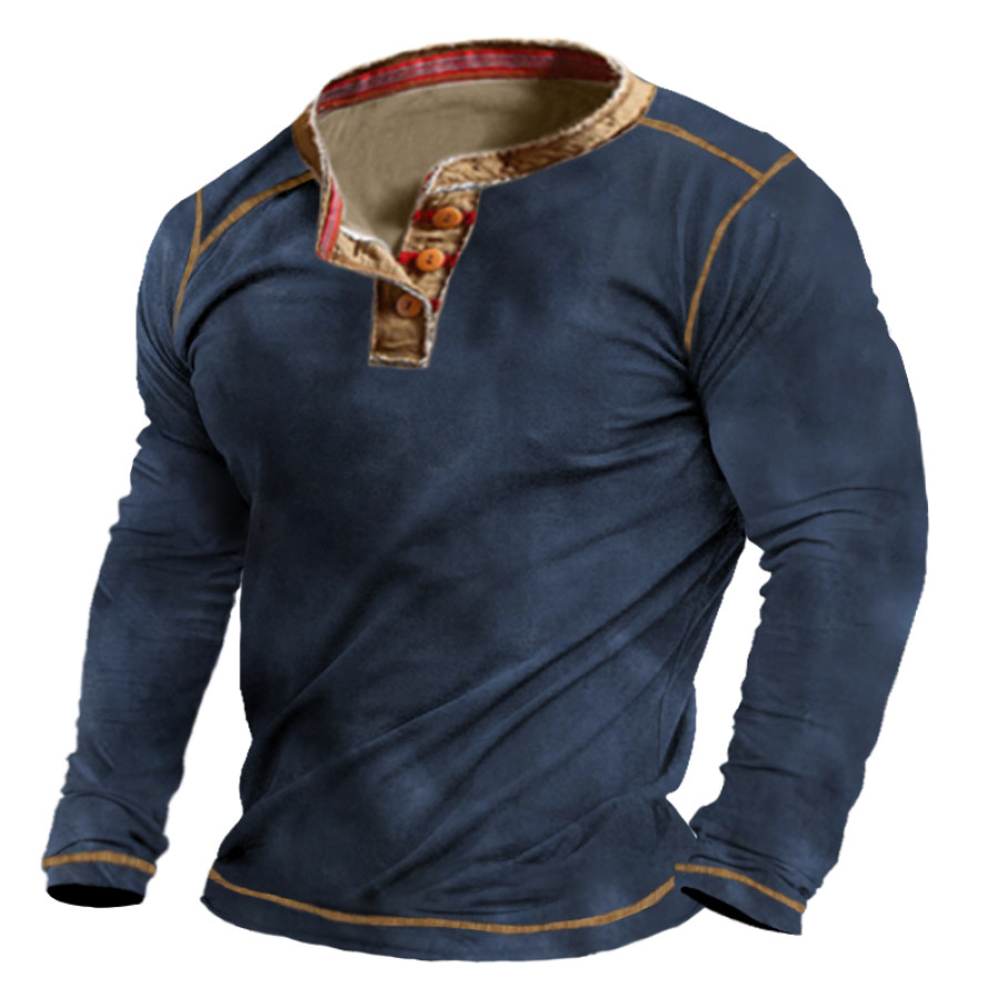 

Camisa Masculina Henley Com Estampa De Retalhos Tática Para Atividades Ao Ar Livre