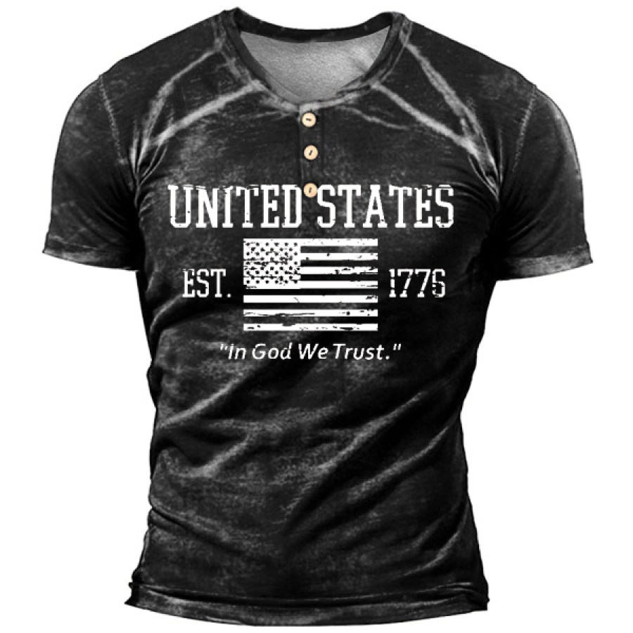 

United States In God We Trust Men's Henley Short Sleeve T-Shirt