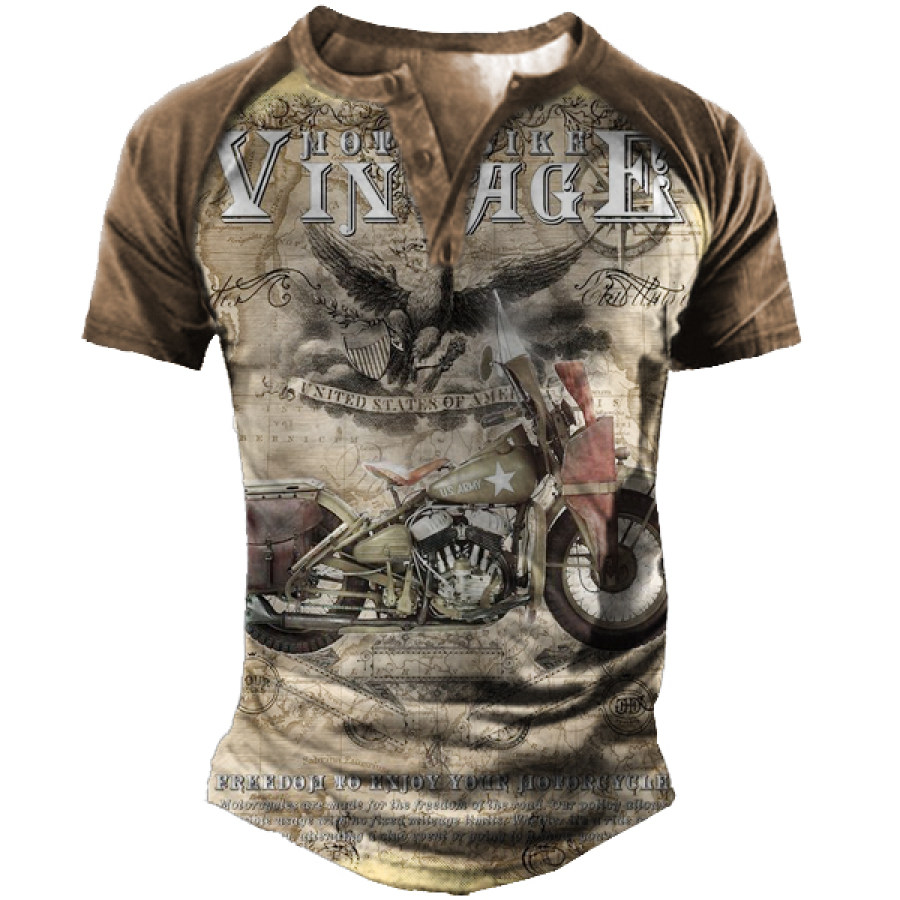 

Men's Motorcycle Henley Short Sleeve T-Shirt