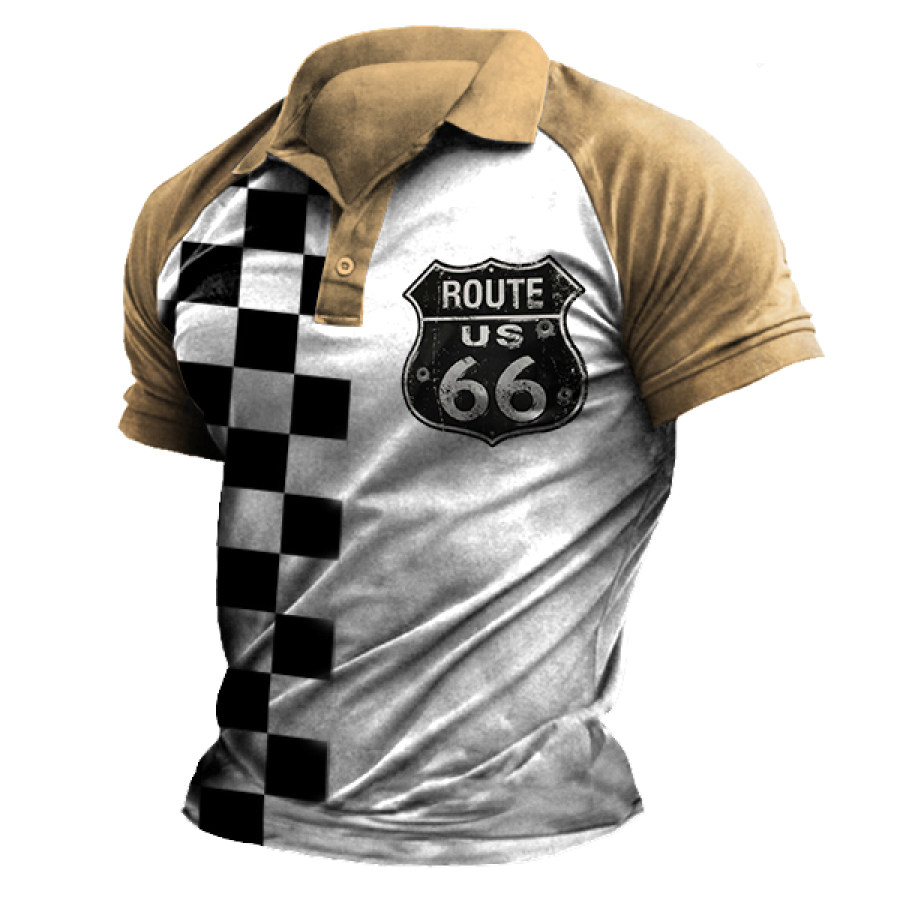 

Men's Route 66 Black & White Print Polo Neck T-Shirt