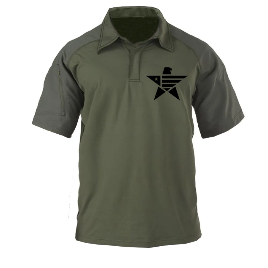 

Mens Eagle Totem Colorblock Zip Pocket Tactical POLO