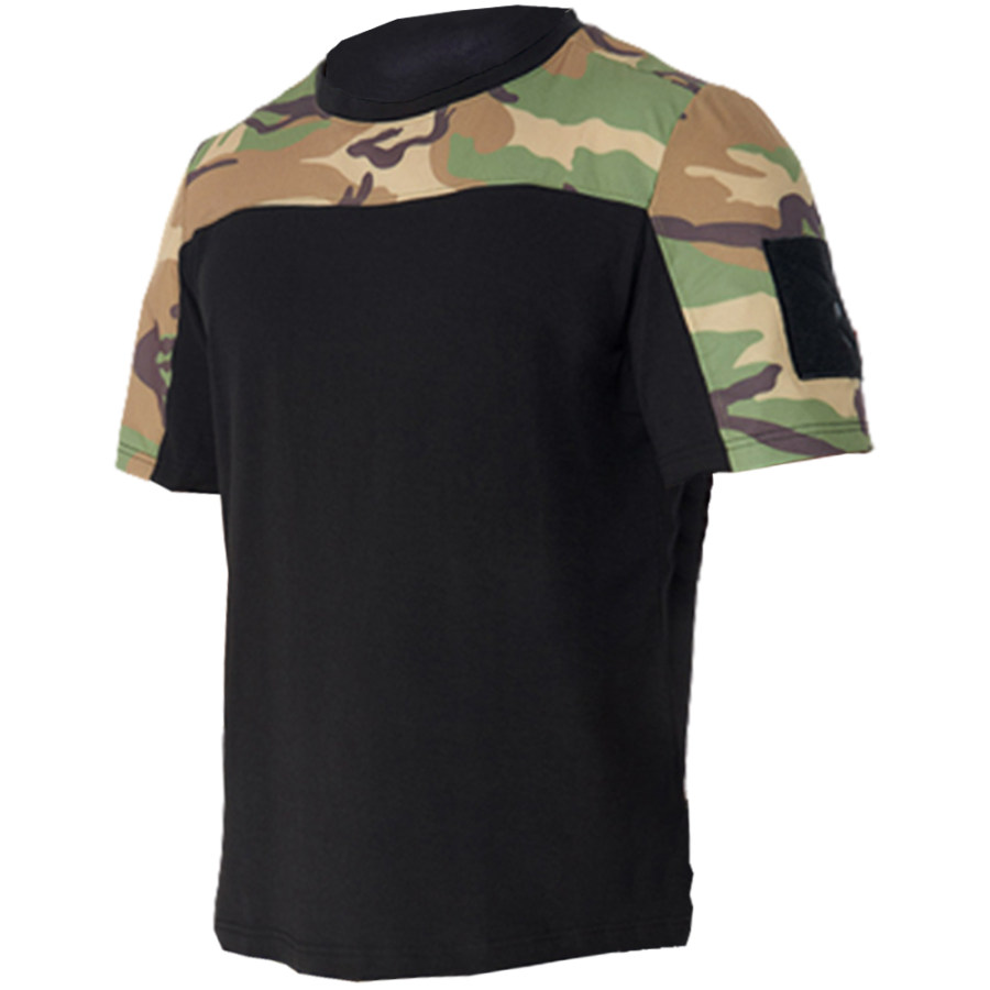 

Men's Outdoor Sports Tactical Patchwork Crew Neck T-Shirt