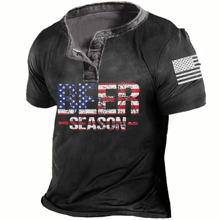 

Beer Season Men's Outdoor Vintage Print Henley Shirt