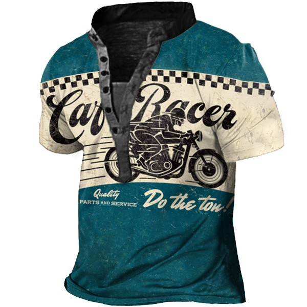 Men's Outdoor Motorcycle Vintage Chic Racing Print Henley Shirt