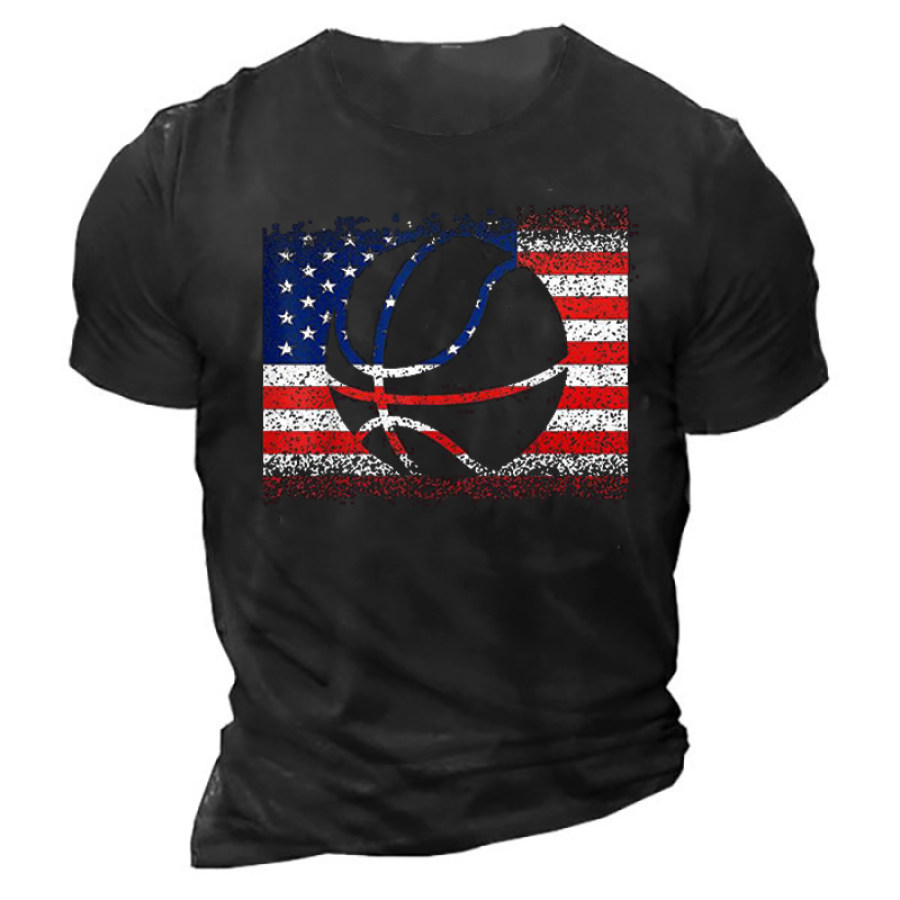 

Vintage Basketball Sport American Flag July 4th Shirt