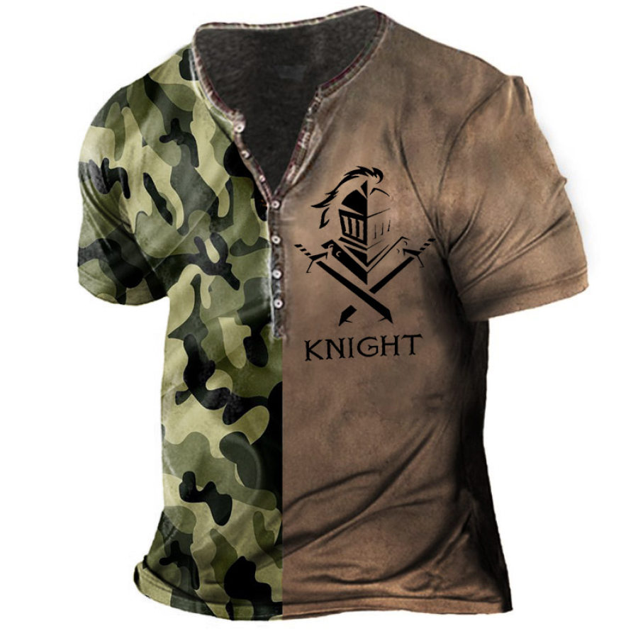 

Men's Camo Templar Print Henley Collar T-Shirt