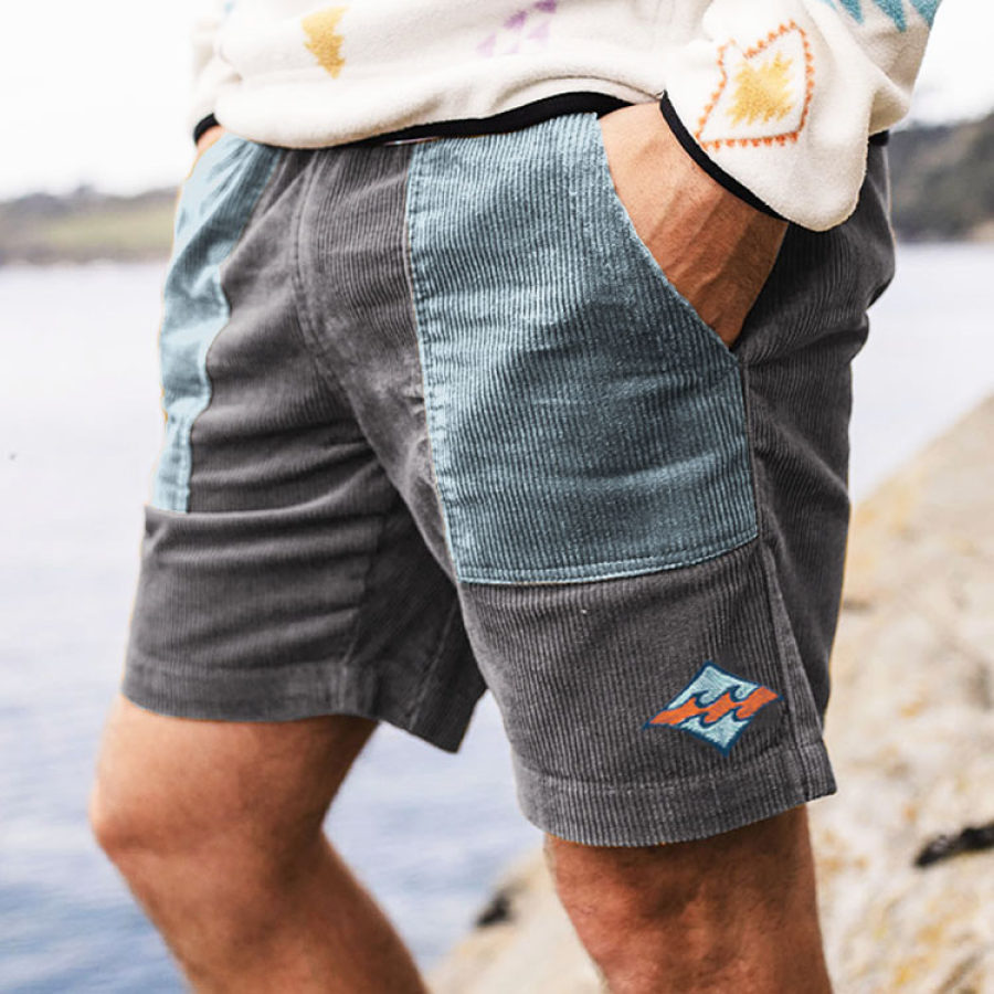 

Men's Autumn Vintage Colorblock Shorts