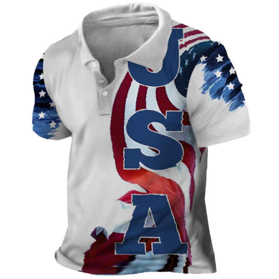 

Men's American Flag Print Polo Shirt