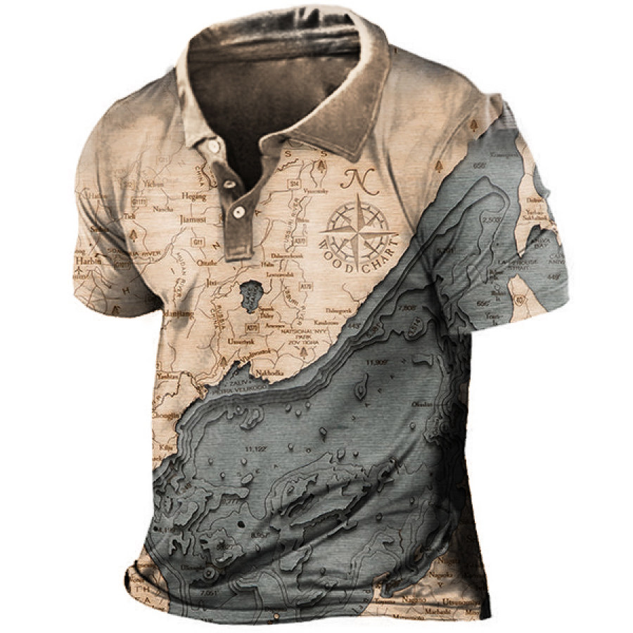 

Nautical Wood Chart Compass Print Men's Vintage Polo Short Sleeve T-Shirt