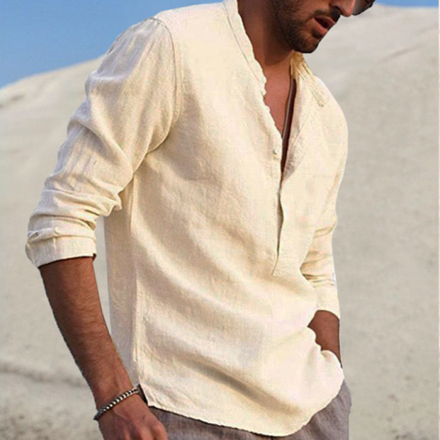 

Men's Linen Henley Collar Long Sleeve Casual Shirt