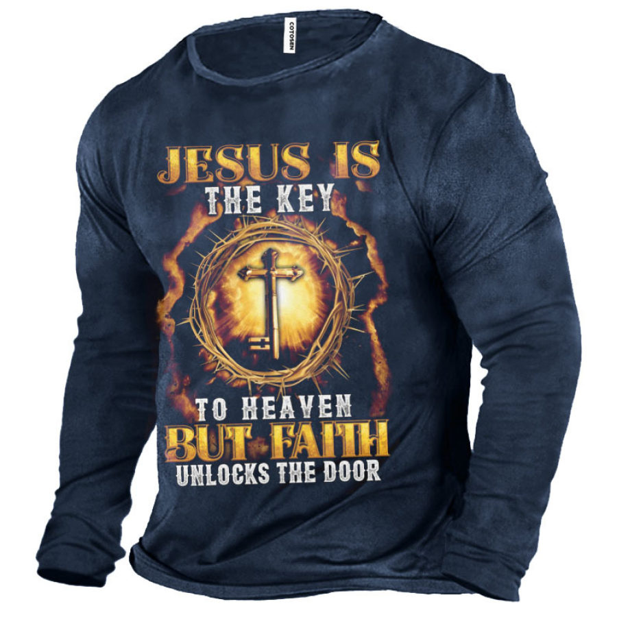 

JESUS IS THE KEY TO HEAVEN BUT FAITH UNLOCKS THE DOOR Men's T-Shirt