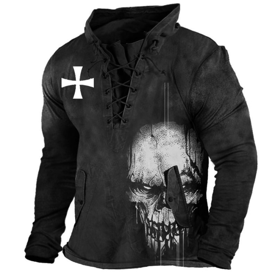 

Men's Skull Henley Drawstring Shirt