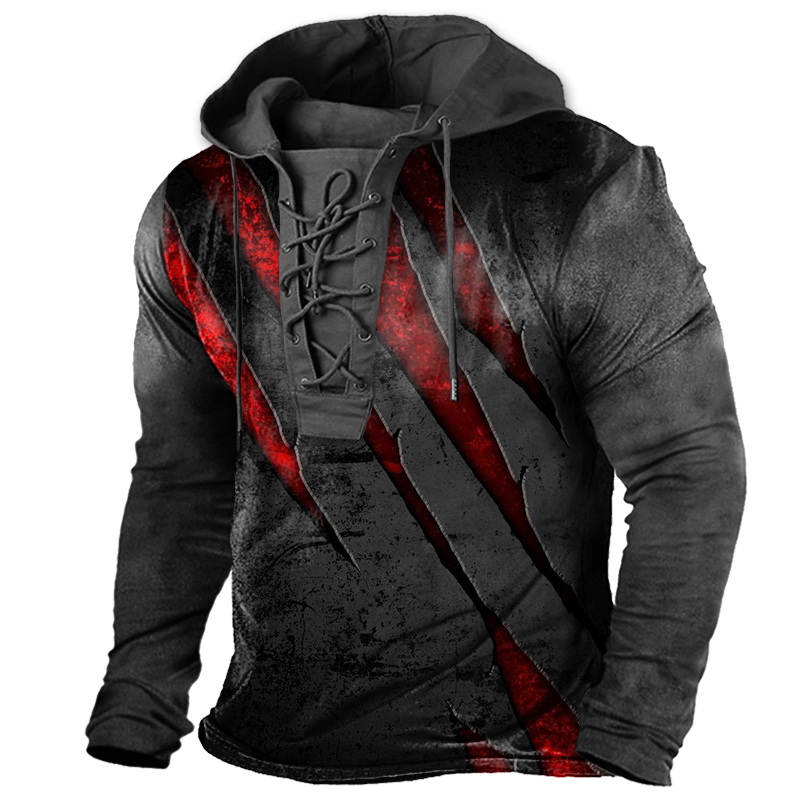 Men's Vintage Outdoor Tactical Chic Lace-up Hooded T-shirt