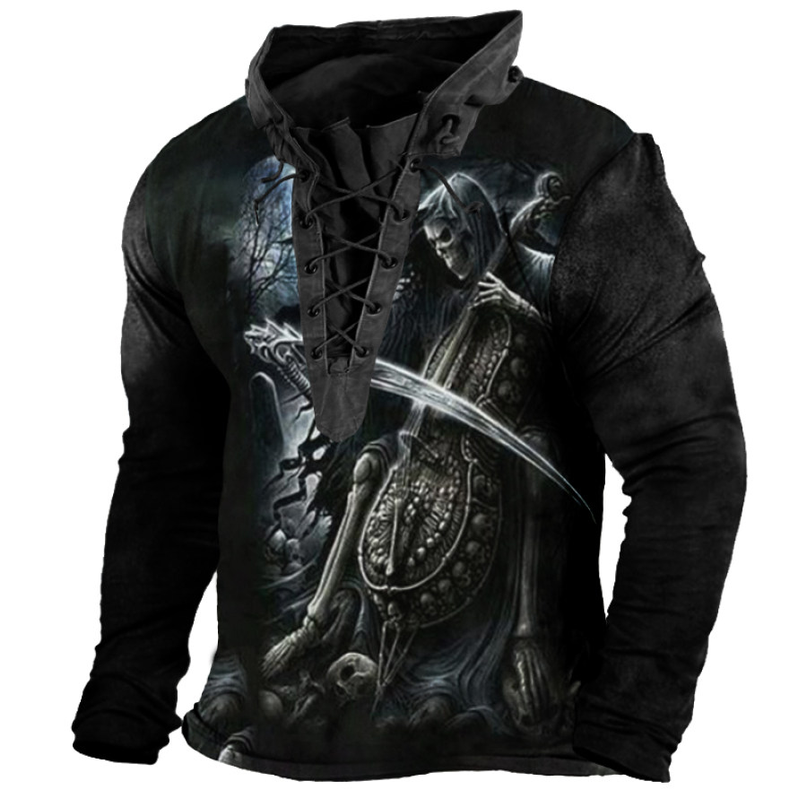 

Men's Vintage Outdoor Tactical Lace-Up Hooded T-Shirt