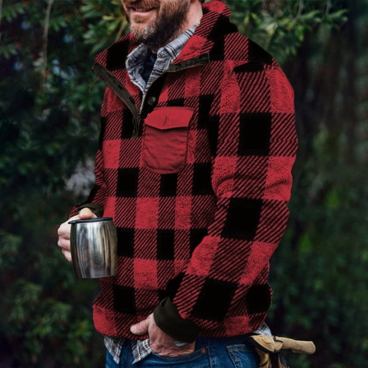 Mens Vintage Grid Graphic Polar Fleece Hoodie