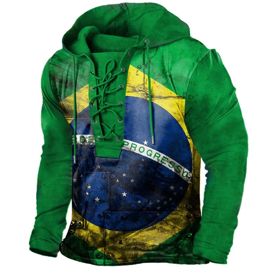 

Men's Outdoor Brazil Soccer Lace-Up Hooded T-Shirt