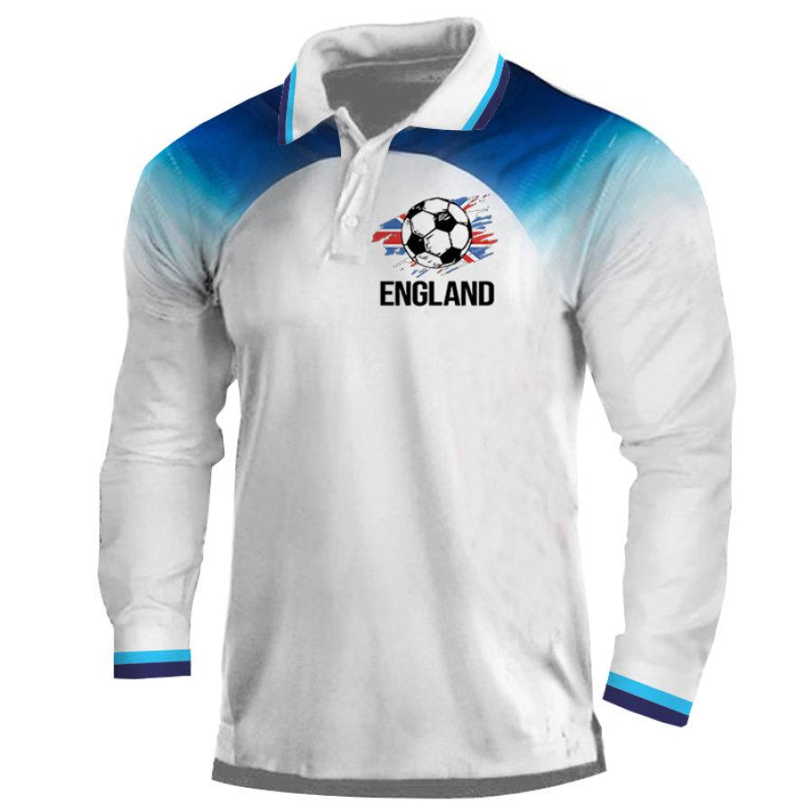 

Men's England Soccer Polo Long Sleeve T-Shirt