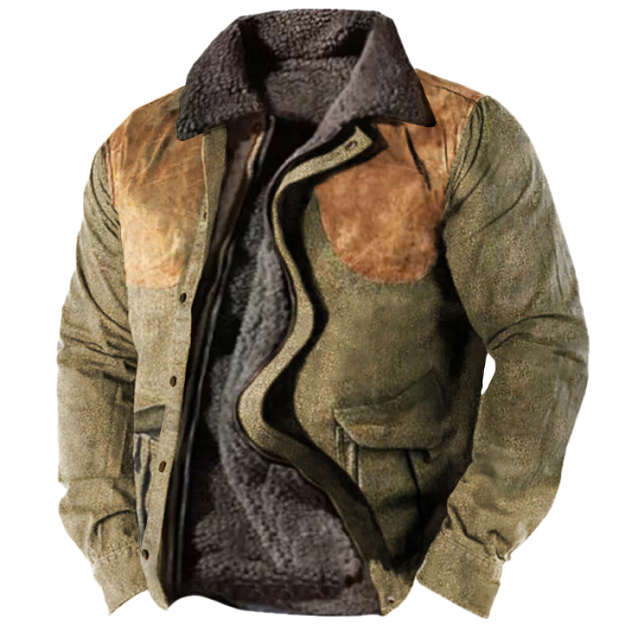 

Men's Training Cargo Pocket Matching Color Wool Warm Wool Collar Coat