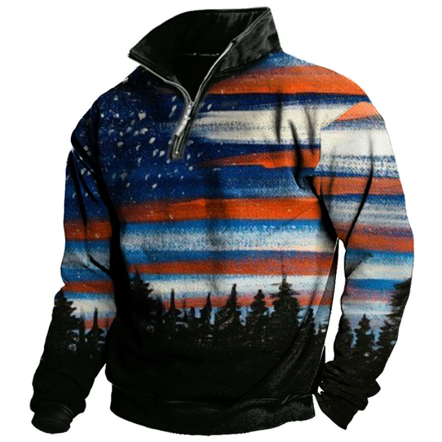 

Men's Vintage Art American Flag Print Quarter Zip Sweatshirt