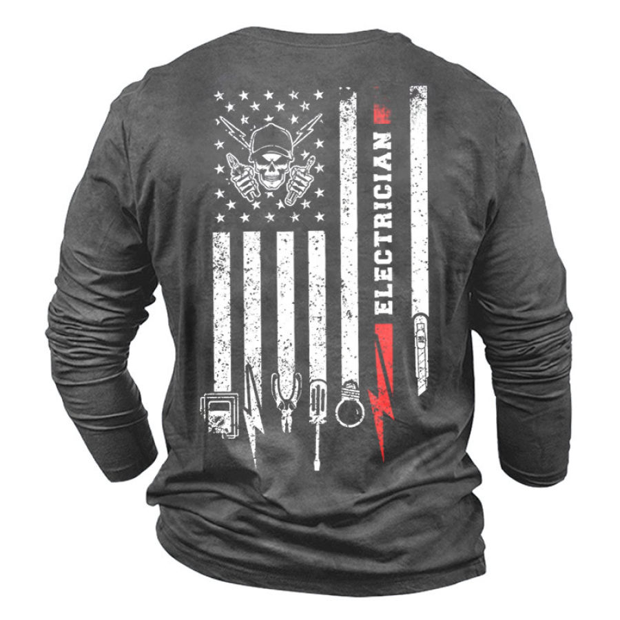 

Men's Electrician Funny Graphic Print America Flag T-Shirt
