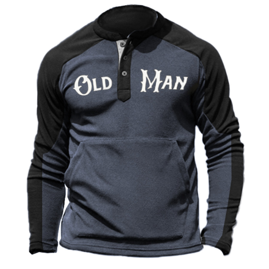 

Men's Old Man Print Embroidery Fleece Pullover Tactical Hoodie