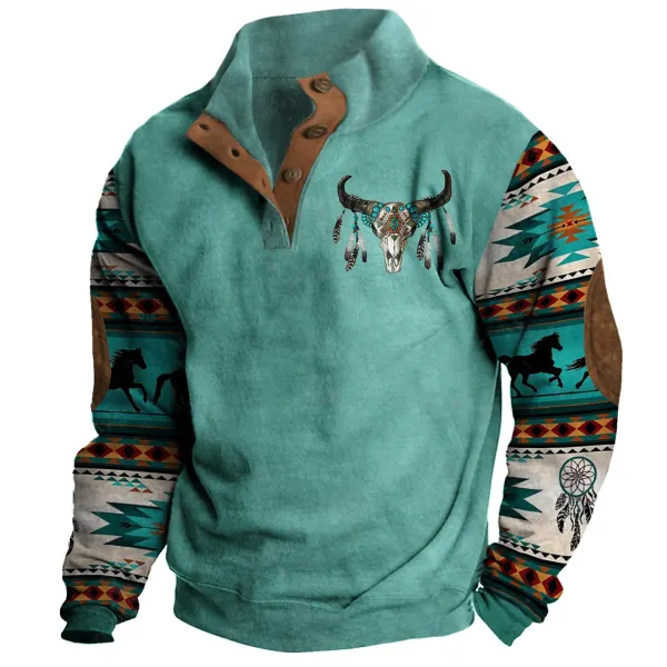 Men's Cowboy Stand Collar Sweatshirt - Mosaicnew.com 