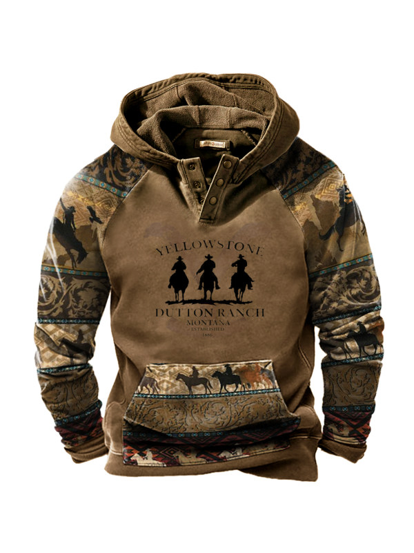 Men's Vintage Western Yellowstone Colorblock Hoodie