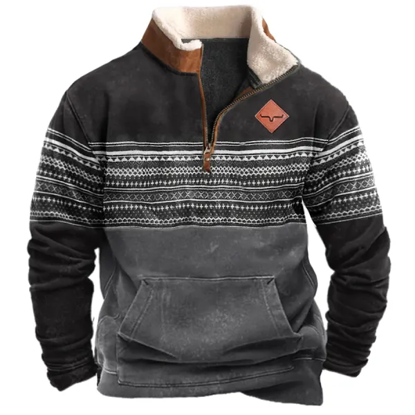 Men's Vintage Western Ethnic Style Zipper Stand Collar Sweatshirt - Sanhive.com 