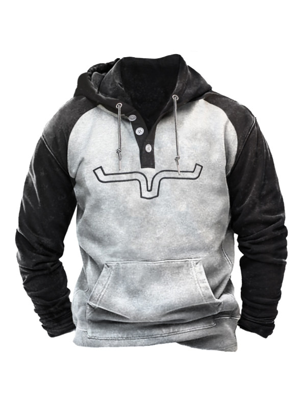 Men's Vintage Western Cowboy Color Matching Hoodie