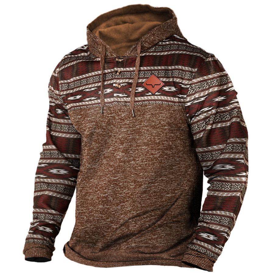 

Men's Outdoor Vintage Western Print Block Hoodie