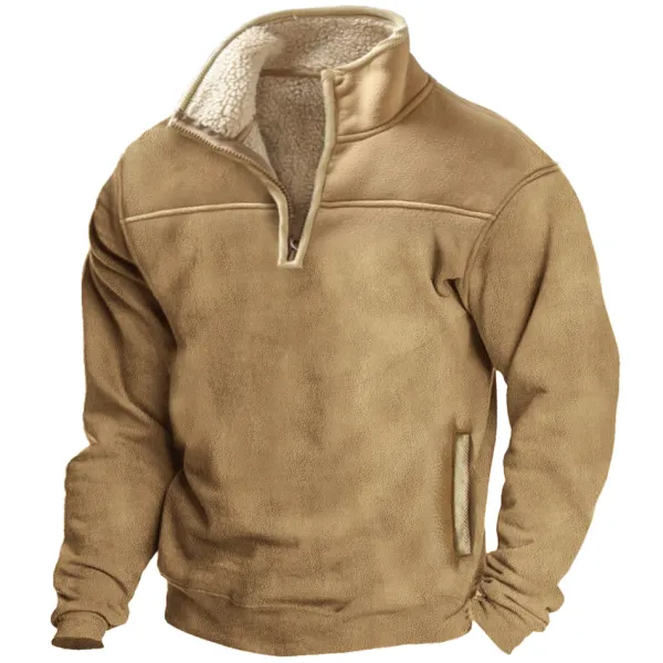 Men's Outdoor Thickened Zipper Stand Collar Fleece Sweatshirt Jacket - Mosaicnew.com 