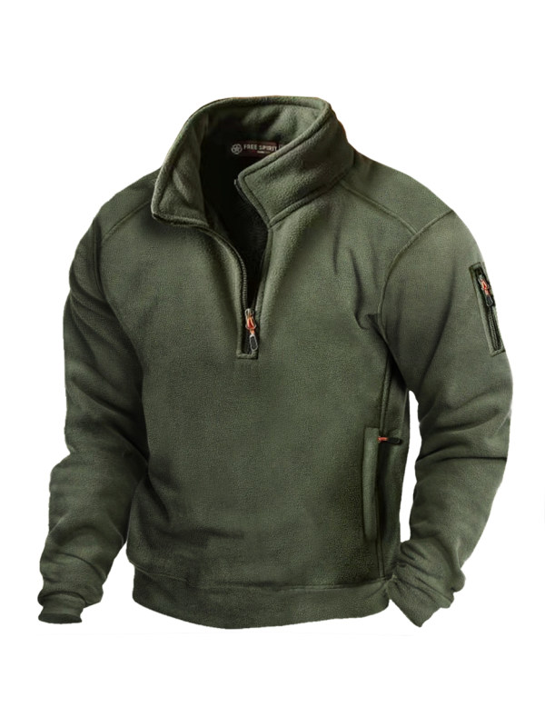 Men's Outdoor Stand Collar Zipper Bottom Fleece Sweatshirt Jacket