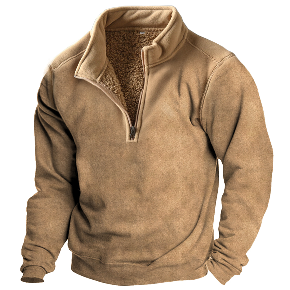 Men's Outdoor Thickened Warm Chic Stand Collar Zipper Bottom Fleece Sweatshirt Jacket