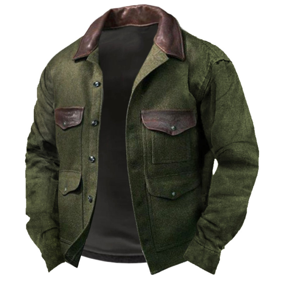 

Men's Outdoor Paneled Leather Collar Casual Jacket