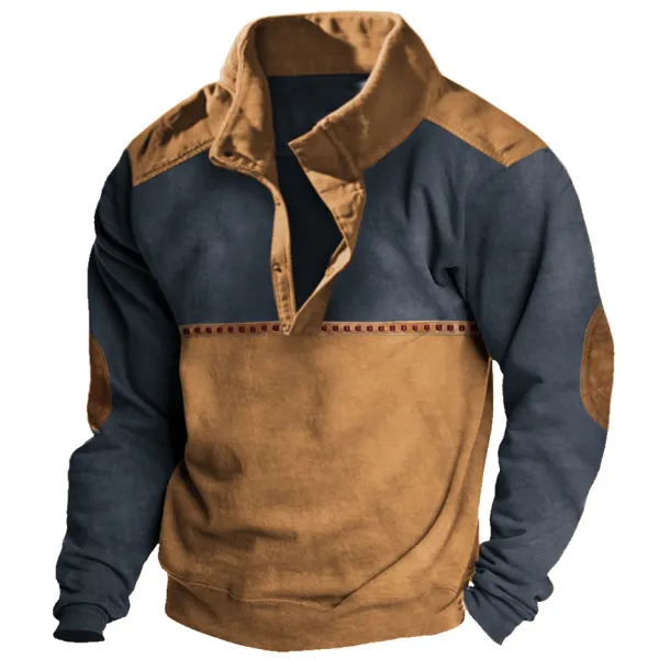 Men's Vintage Colorblock Stand Collar Sweatshirt - Mosaicnew.com 