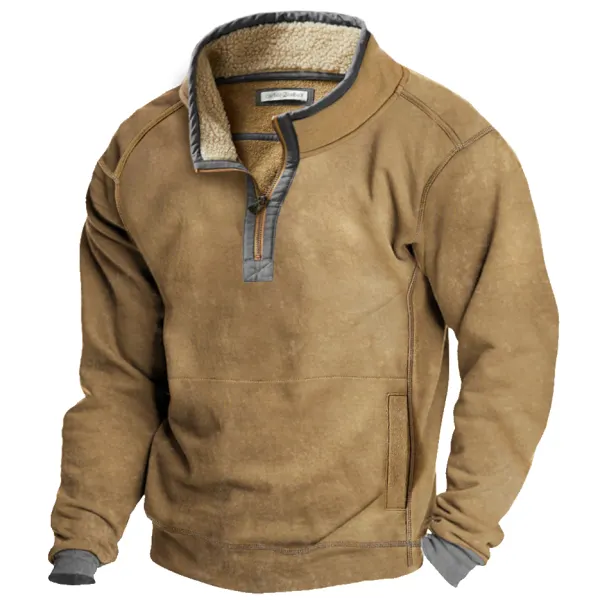 Men's Vintage Zip Stand Collar Sweatshirt - Nikiluwa.com 