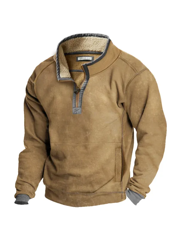 Men's Vintage Zip Stand Collar Sweatshirt - Valiantlive.com 