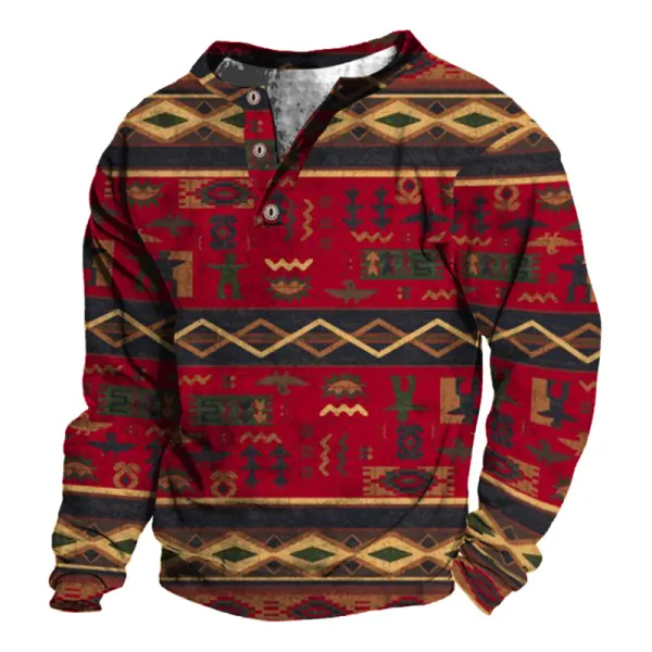 Men's Outdoor Casual Printed Long Sleeve Half Open Collar Sweatshirt - Kalesafe.com 
