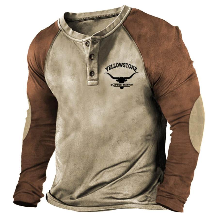 

Men's Vintage Yellowstone Colorblock Henley T-Shirt