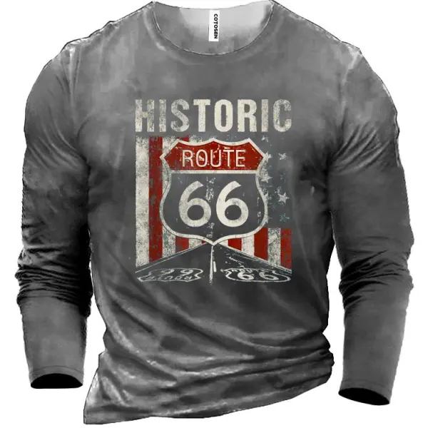 Men's Historic Route 66 Cotton Long Sleeve T-Shirt - Honeylop.chimpone.com 