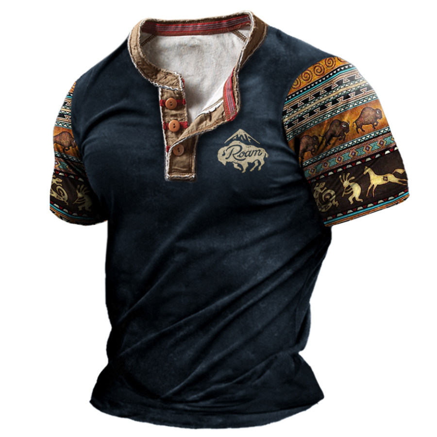 

T-shirt Da Uomo A Maniche Corte Con Scollo A V A Blocchi Di Colore Western Yellowstone Vintage Da Uomo