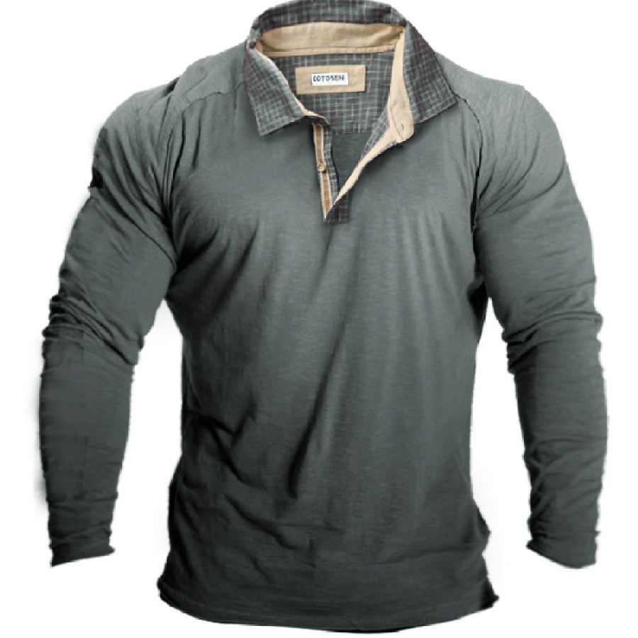

Men's Vintage Check Polo Neck Long Sleeve T-Shirt