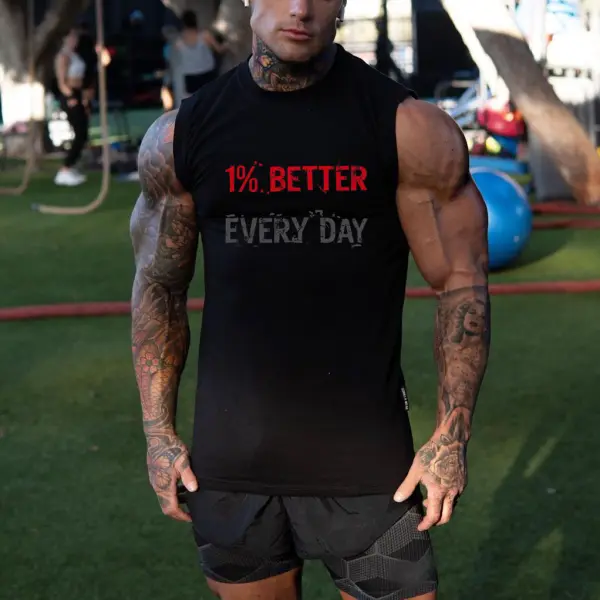 1% Better Every Day Men's Printed Tank Top - Paleonice.com 