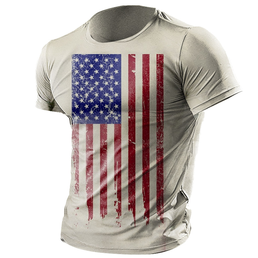 

Men's Outdoor American Flag Print Cotton T-Shirt