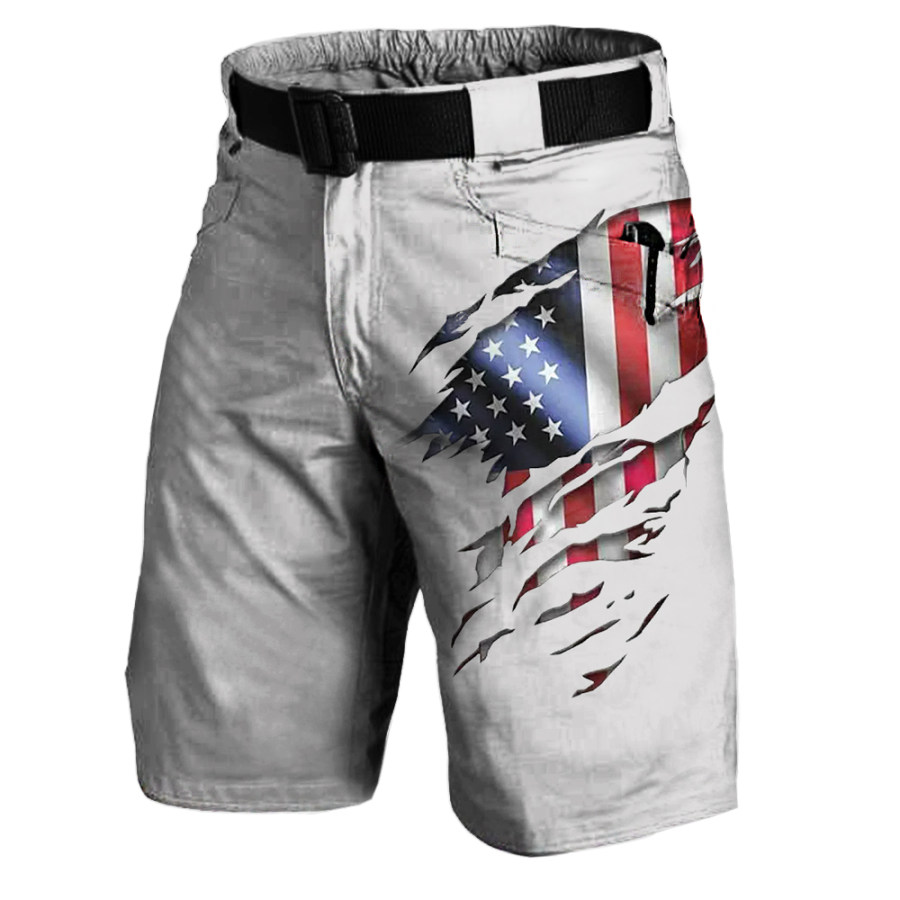 

Men's Outdoor Tactical Vintage American Flag Print Shorts