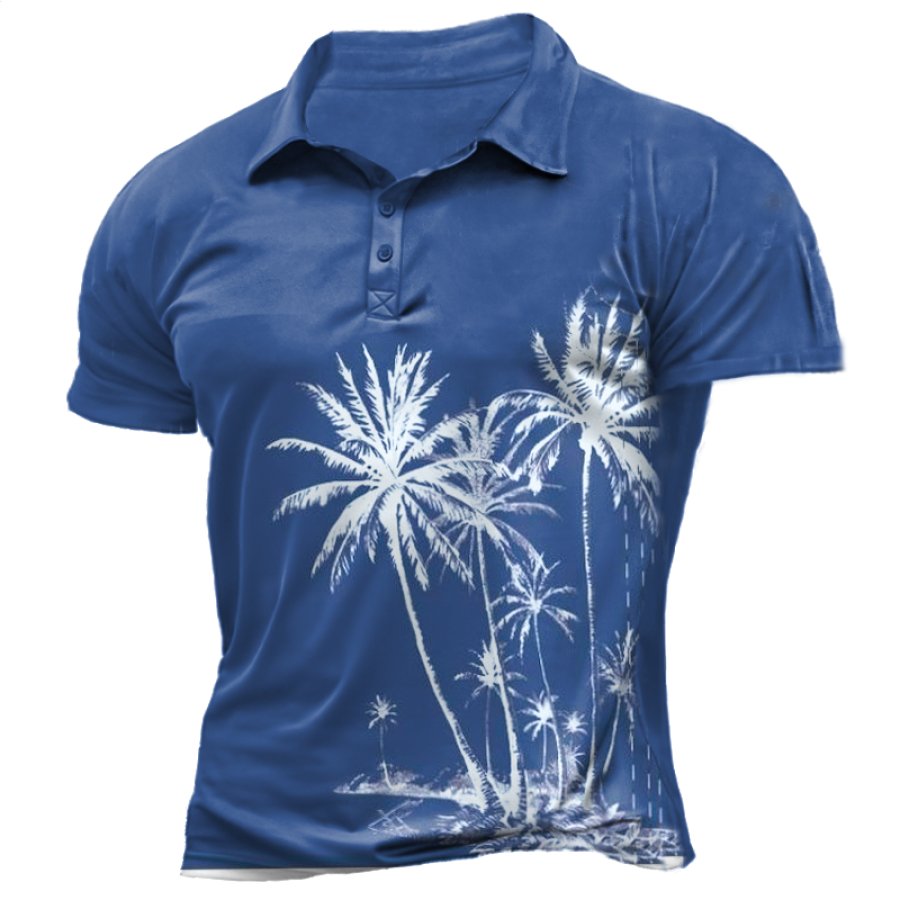 

Men's Vintage Hawaiian Palm Tree Print POLO T-Shirt