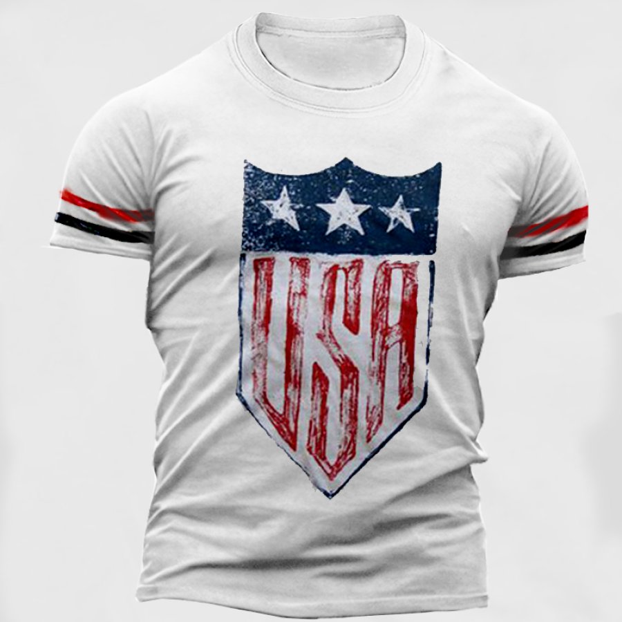 

Men's American Flag Vintage Print Crew Neck Short Sleeve T-Shirt