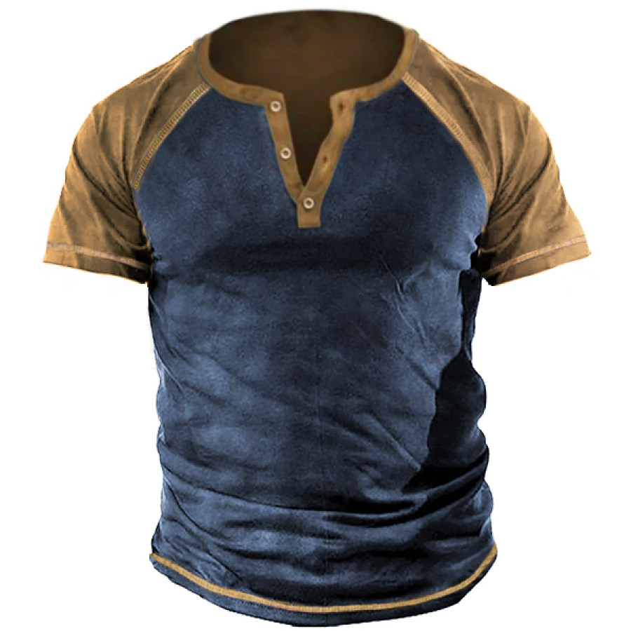 

Men's Vintage Colorblock Henley Tactical Tee
