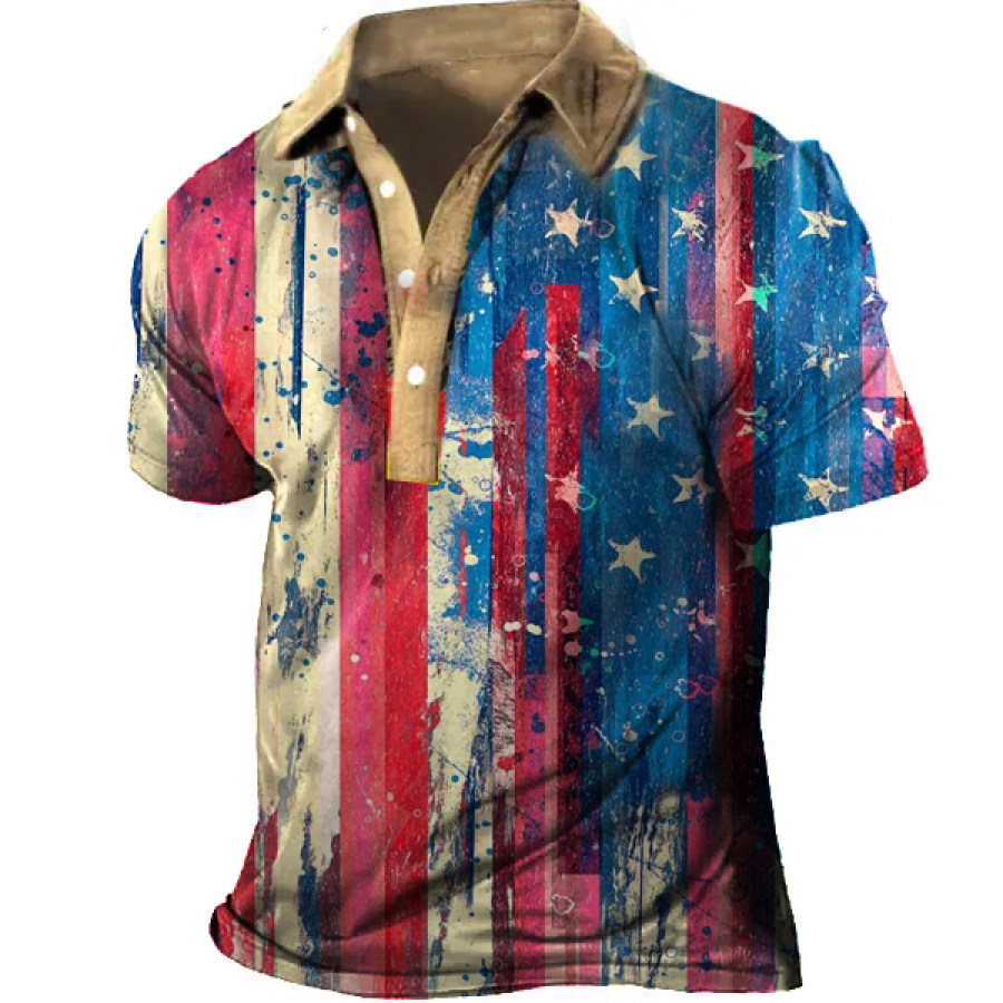 

Men's Vintage American Flag Print Tactical Polo Shirt